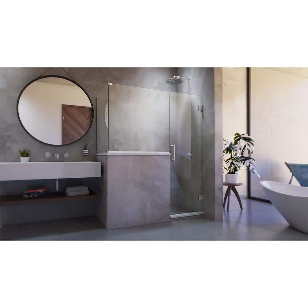 Unidoor Plus 60" Black Frameless Hinged Shower Enclosure with Clear Glass