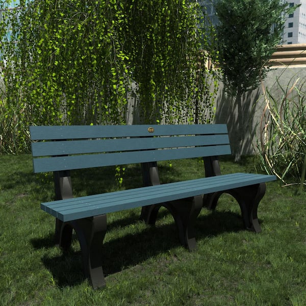 Aurora 6 ft. 3-Person Nantucket Blue Recycled Plastic Outdoor Traditional Park Bench