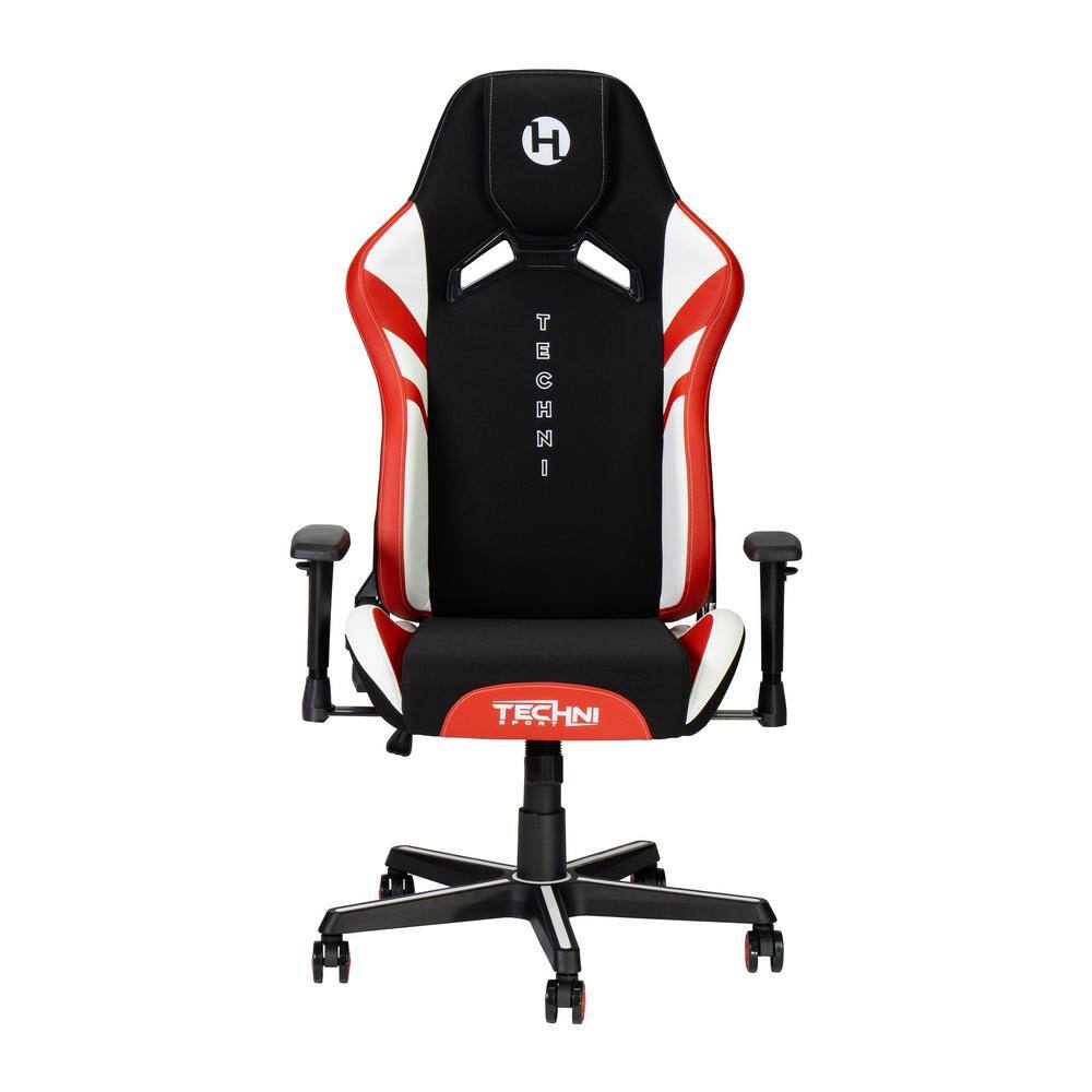 Techni Sport Echo StainResistant Fabric Reclining Ergonomic Gaming Chair in Black with Red and