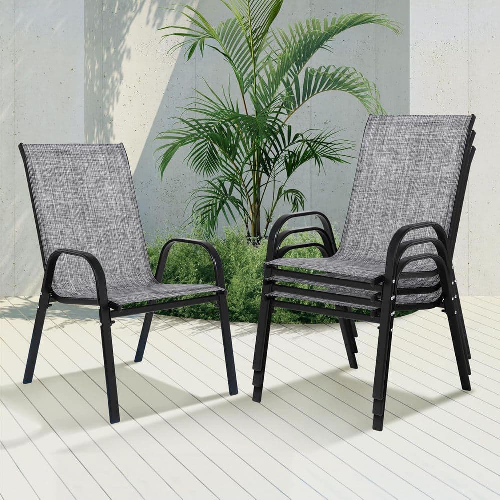 HOMEFUN Grey Textilene Fabric Patio Stackable Chairs Outdoor