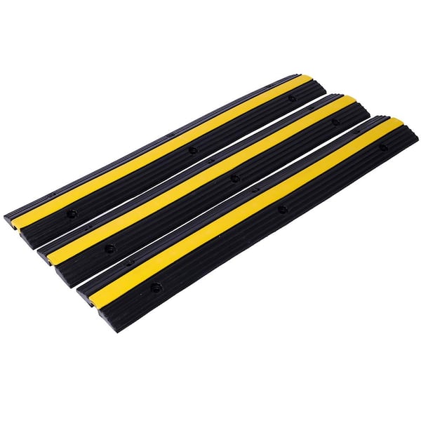 Tidoin 6600 lbs. Load Capacity 1 Channel Rubber Cable Protector Ramp Rubber Speed Bumps with 12 Bolts Spike (3-Pack)