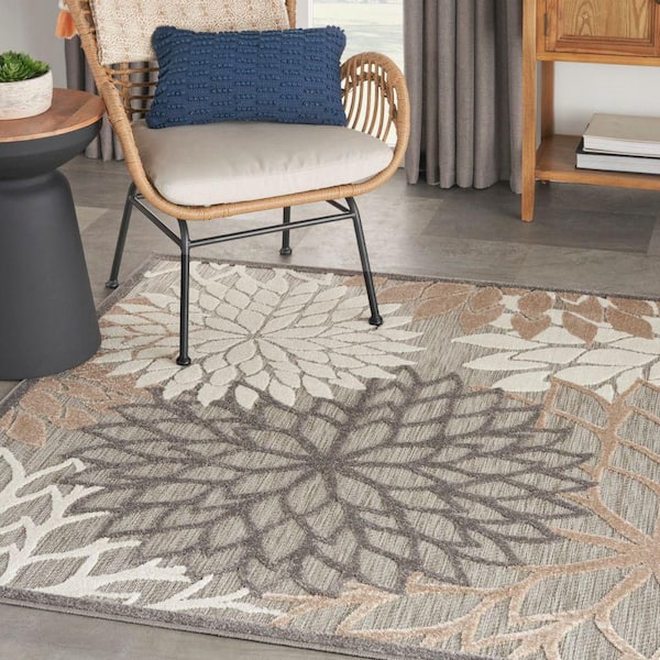 Aloha Natural 5 ft. x 5 ft. Square Floral Contemporary Area Rug