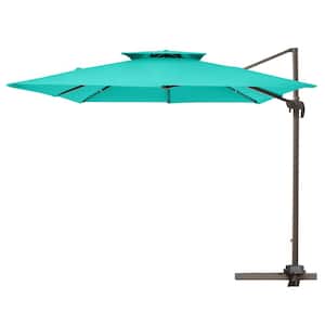 12 ft. x 12 ft. Square 2-Tier Top Rotation Outdoor Cantilever Patio Umbrella with Cover in Peacock Blue