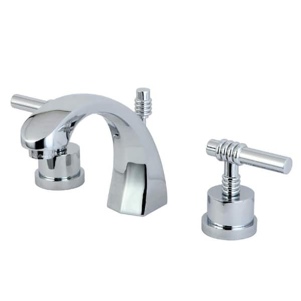 Kingston Brass Milano 8 in. Widespread 2-Handle Bathroom Faucets with Brass Pop-Up in Polished Chrome