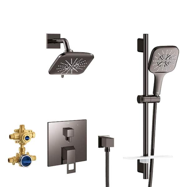 GROHE Eurocube 3-Spray Dual Wall Mount Fixed and Handheld Shower Head 1.75 GPM in Hard Graphite (Valve Included)