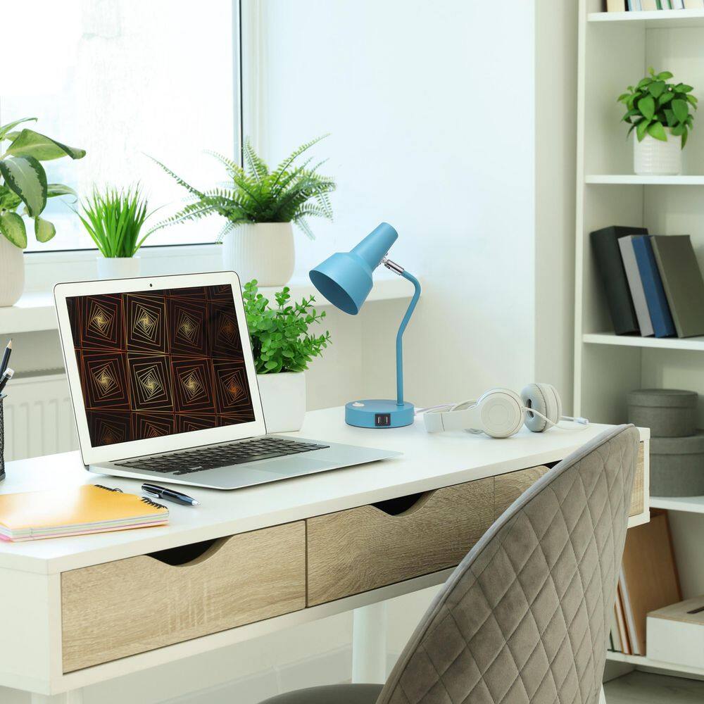 15.2 Sleek Essentials Cone Shade Desk Lamp with USB Ports, Cyan Blue for Office or Dorm price history on PriceWatchPro