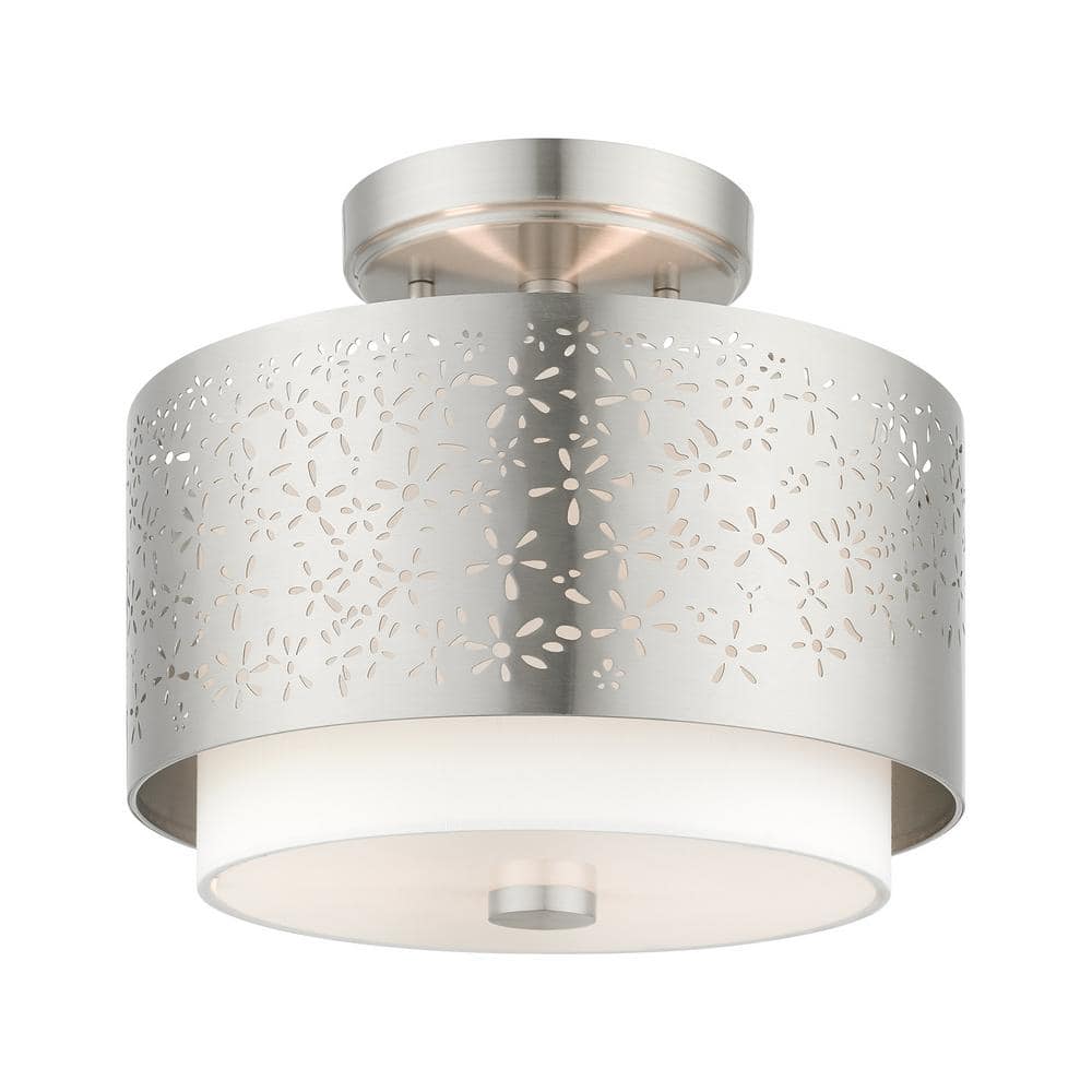 Brushed Nickel Drum LED Indoor/Outdoor Semi-Flush Mount