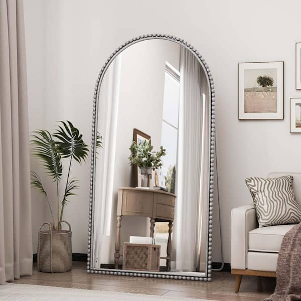 Unbranded Silver 35.4 in. W x 65.7 in. H Retro Arch Metal Full Length Mirror Standing Mirror Floor Mirror for Living Room, Bedroom