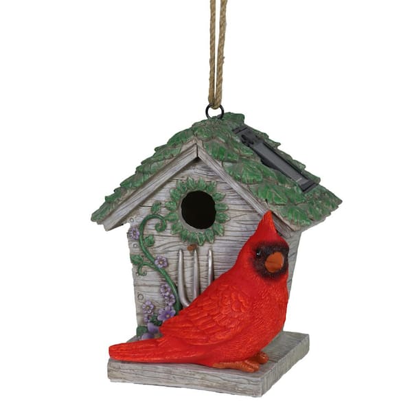 Exhart 6 in. x 8 in. Solar Cardinal Hanging Resin Birdhouse