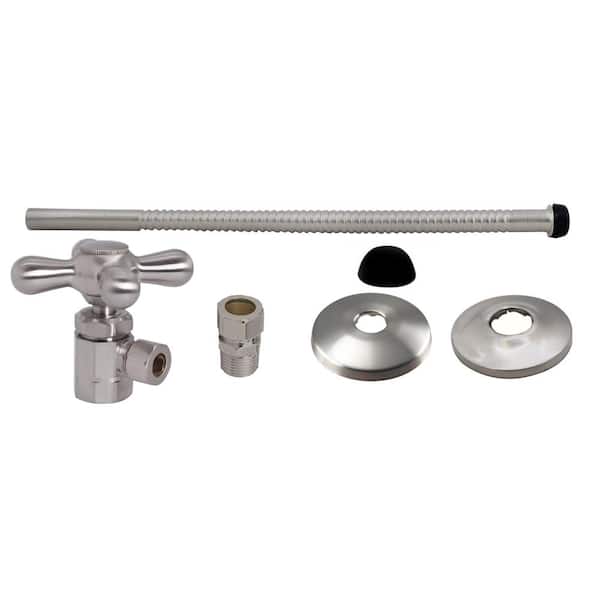 Westbrass Toilet Kit with Cross Handle Angle Stop Valve, 12 in. Corrugated Riser and Compression Adaptor, Satin Nickel