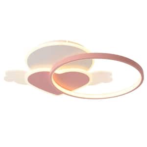 19.68 in. Pink Unique Heart-Shaped Flush Mount Dimmable LED Ceiling Light with Remote, for Living Room Bedroom