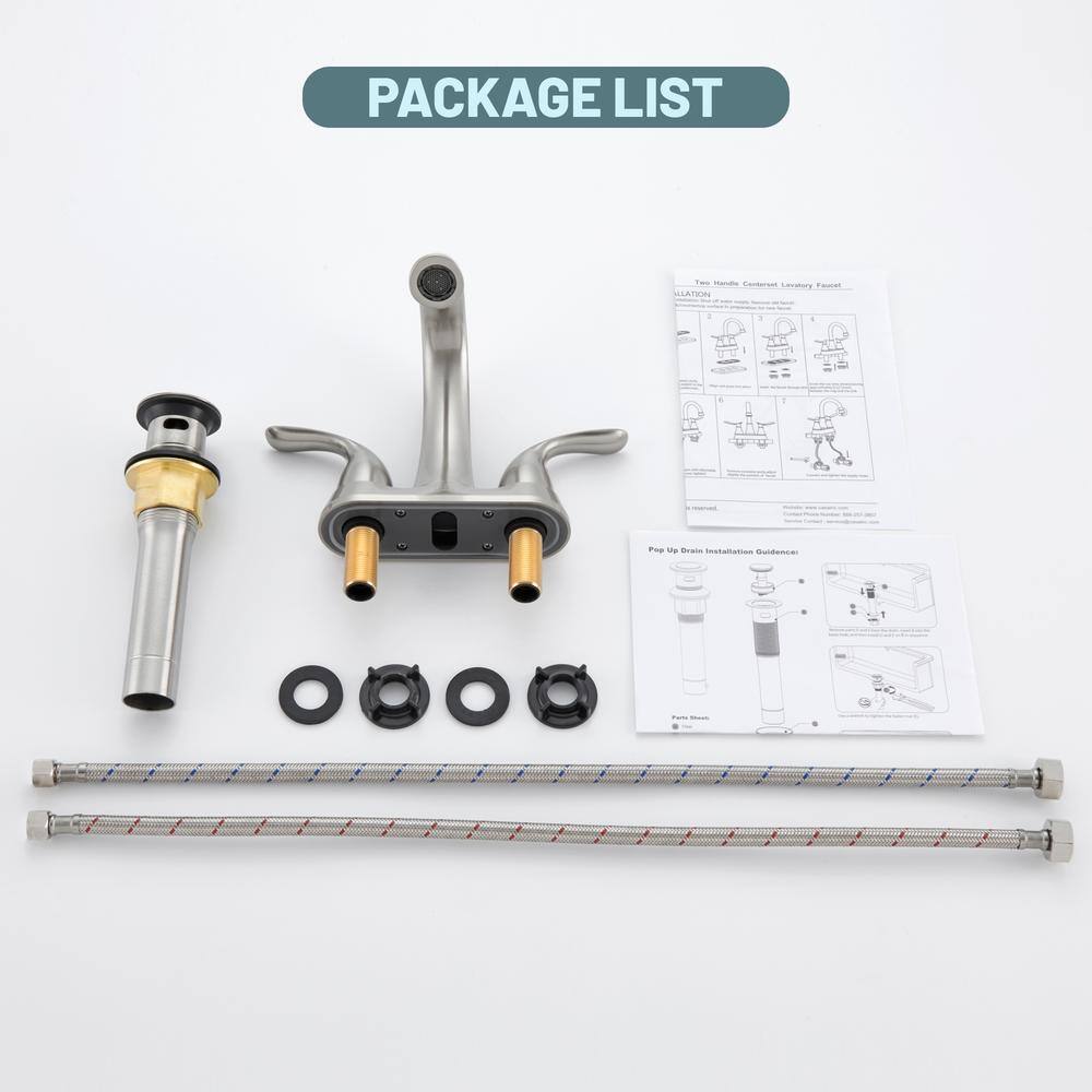 Brushed Nickel 2-Handle Centerset Bathroom Faucet with Pop-Up Drain
