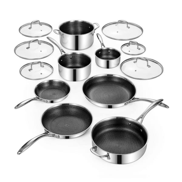 3.7 qt. 13 Piece Hybrid Ceramic Nonstick Stainless Steel Cookware Set with Lid, Induction Ready, PFOA Free
