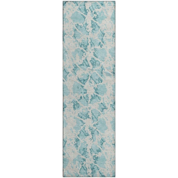 Addison Rugs Mayfield Premium Machine Washable Abstract AMF969 Teal 2 ft. 3 in. x 7 ft. 6 in. Runner Rug