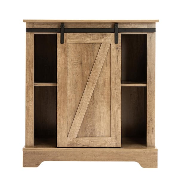 Tidoin Brown Modern Farmhouse Wood Accent Storage Cabinets with Sliding Barn Door