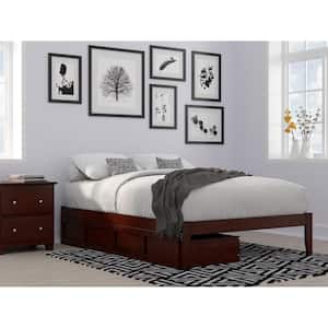 Colorado Walnut Full Solid Wood Storage Platform Bed with USB Turbo Charger and 2 Drawers