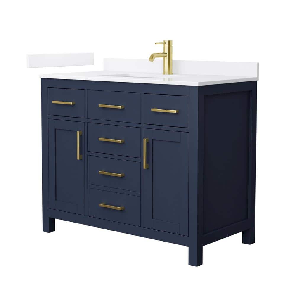 Wyndham Collection Beckett 42 in. Single Freestanding Dark Blue Bath Vanity with White Quartz ...