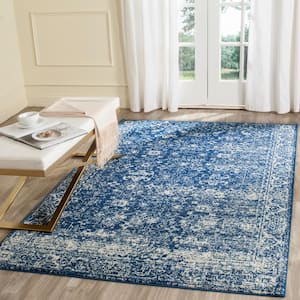 Evoke Navy/Ivory 3 ft. x 5 ft. Distressed Floral Speckles Area Rug