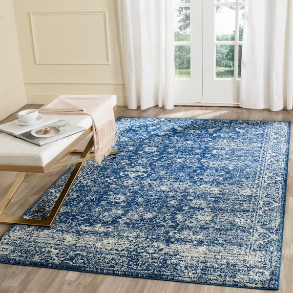 Evoke Navy/Ivory 7 ft. x 9 ft. Distressed Floral Speckles Area Rug
