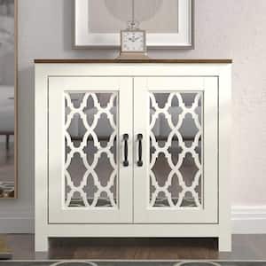 Heron 30.2 in. H X 30.9 in. W Ivory with Knotty Oak 12 Pairs 2 Doors Shoe Storage Cabinet