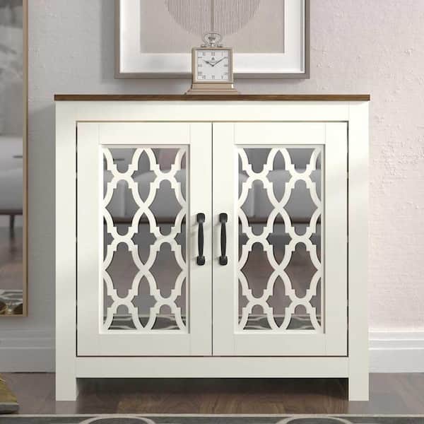 GALANO Heron 30.2 in. H X 30.9 in. W Ivory with Knotty Oak 12 Pairs 2 Doors Shoe Storage Cabinet