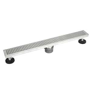 Shower Linear Drain 28 in. Brushed 304 Stainless Steel Square Checker Pattern Grate with Adjustable Leveling Feet