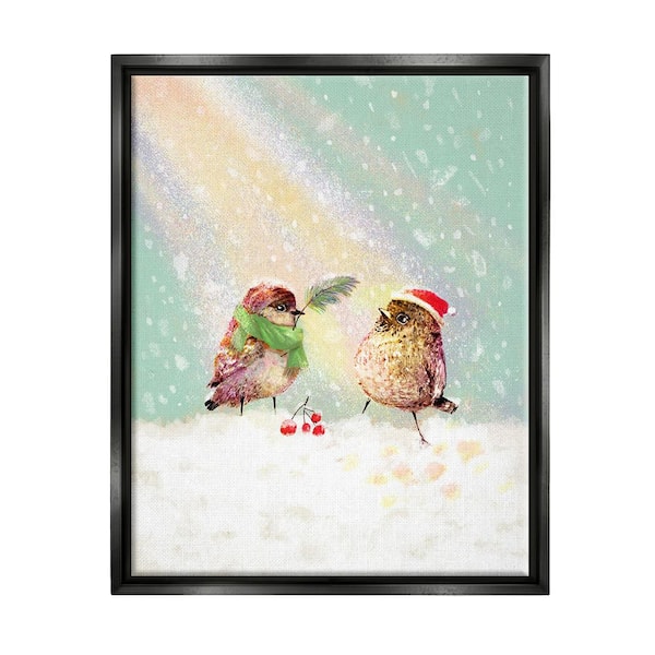 Stupell Industries Holiday Birds Snowy Rainbow by Verbrugge Watercolor 1-Piece Floater Frame Graphic Print Animal Art Print 31 in. x 25 in.