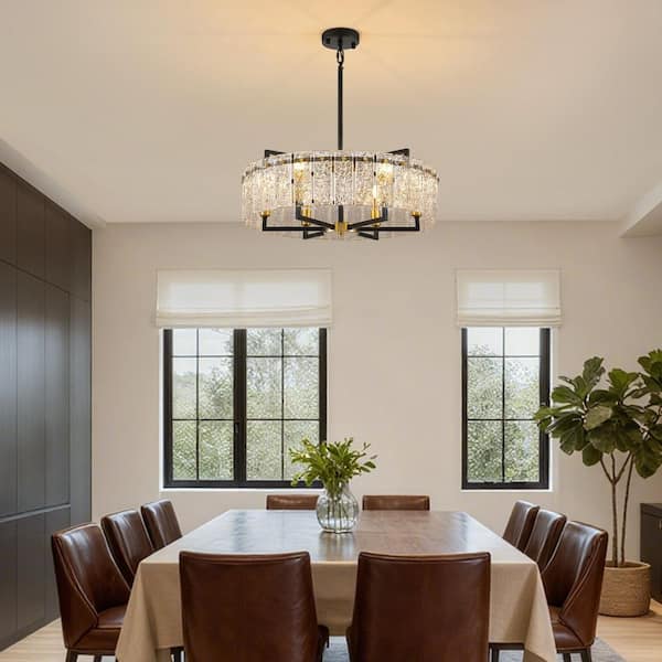 WDETR 24 in. 6-Light Modern Black Metal Round Drum Chandelier