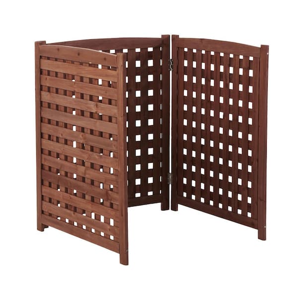 3-Panel Brown Outdoor Fir Wood Privacy Fence for Air Conditioner Cover Trash Enclosure Garden Screen