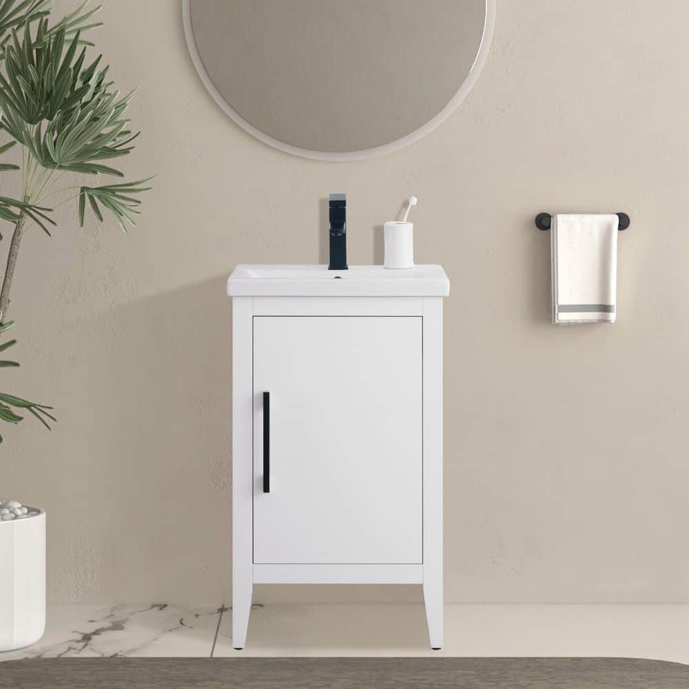 20 in. W x 15.8 in D x 34 in. H Single Sink Bathroom Vanity Cabinet in White with Ceramic Top price history on PriceWatchPro