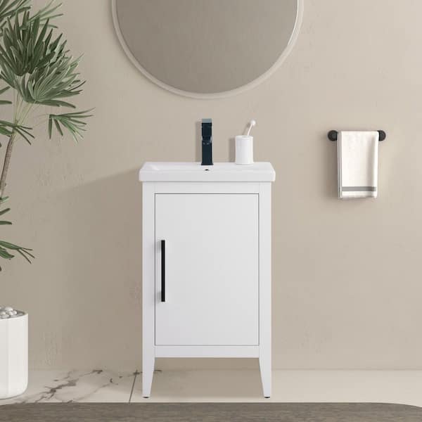 20 in. W x 15.8 in D x 34 in. H Single Sink Bathroom Vanity Cabinet in White with Ceramic Top