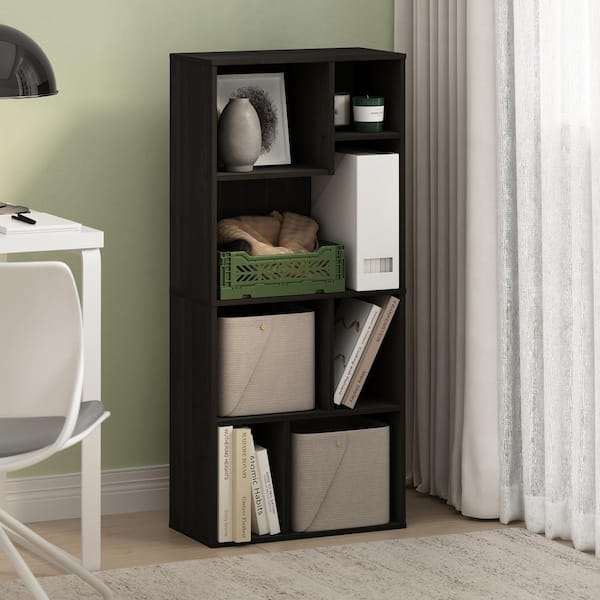 Furinno Daly 42.13 in. Tall Espresso Wood 7-Shelf Irregular Cubes Bookcase