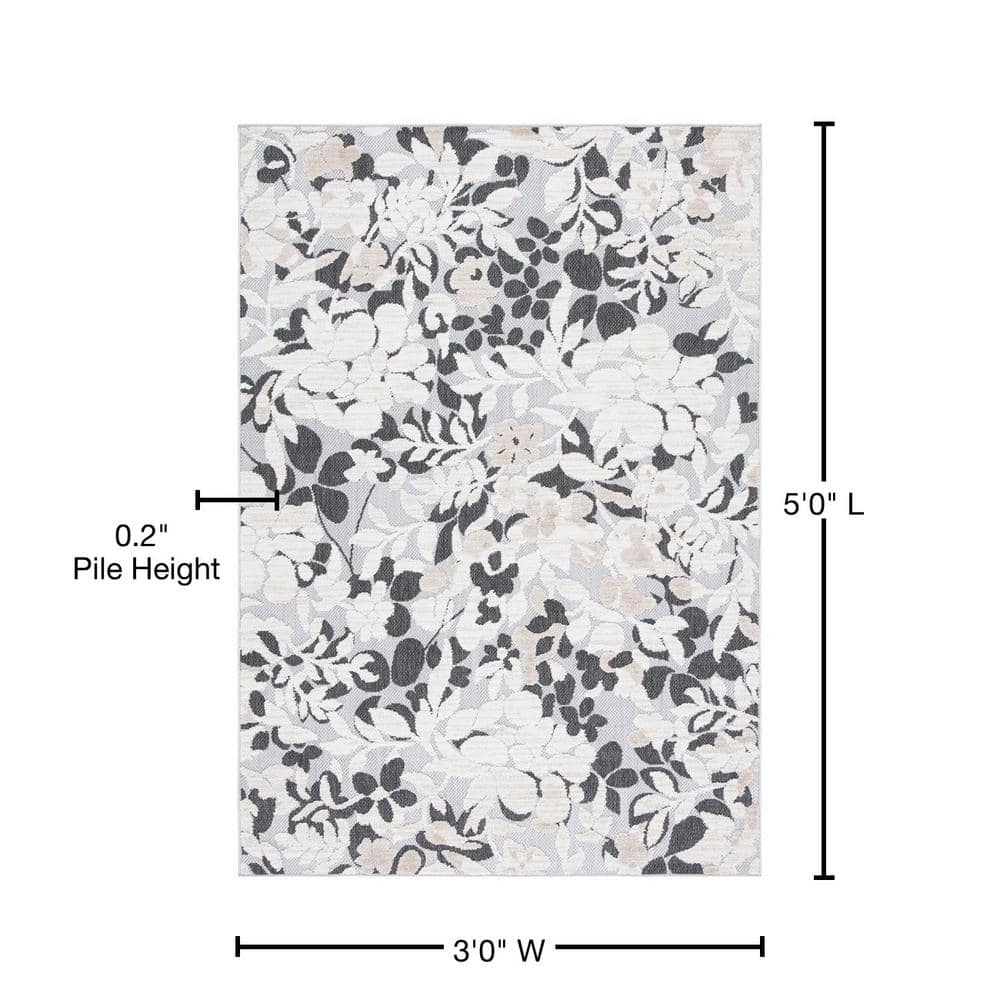 Ivory Floral Bliss 36" Easy-Care Synthetic Rectangular Rug
