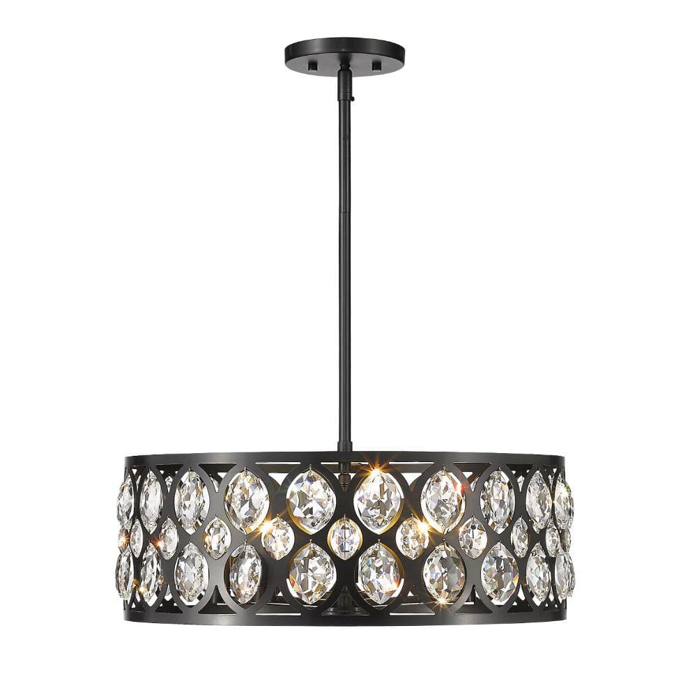 Dealey 5-Light Matte Black Chandelier with Steel Plus K9 Crystal Shade