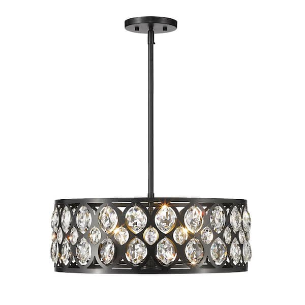 Unbranded Dealey 5-Light Matte Black Chandelier with Steel Plus K9 Crystal Shade