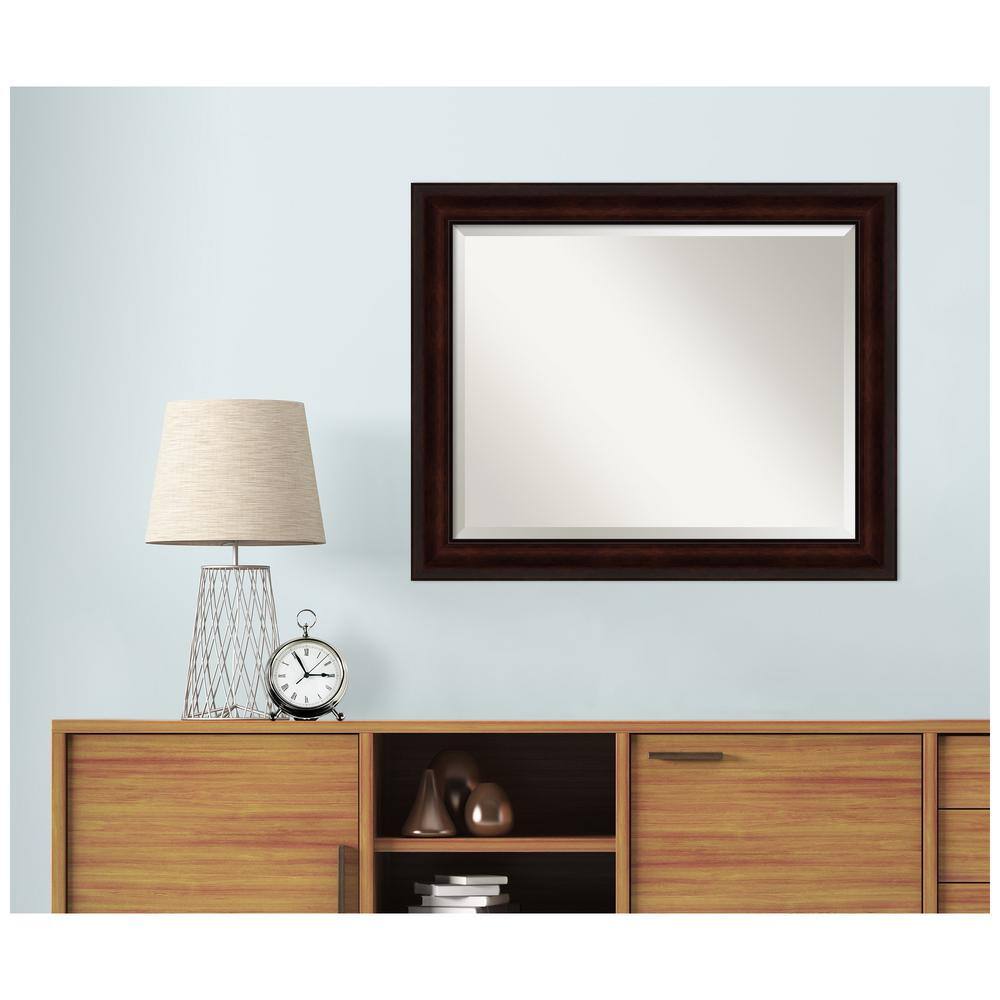 Elegant Coffee Bean Brown Wood Framed Beveled Bathroom Mirror 33x27