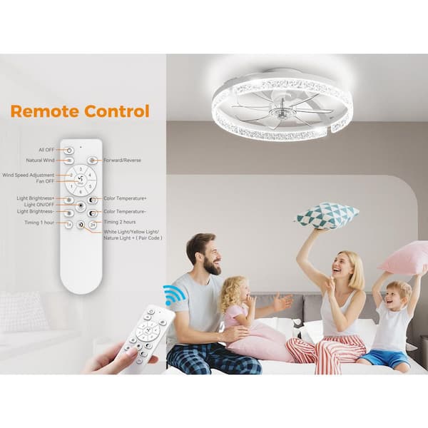 AIKVSXER 18 in. Foldable White Frame Clear Ceiling Fan with Light