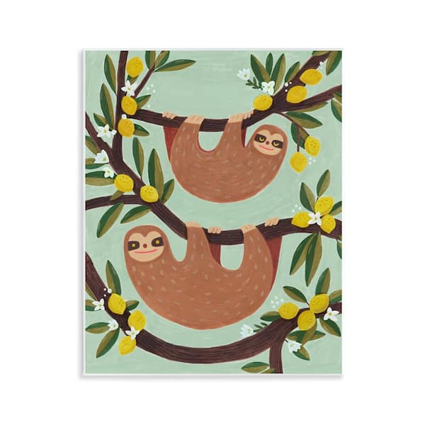Stupell Industries Sloths on Lemon Tree Branches by Irene Chan Unframed Animal Graphic Art Print 14 in. x 11 in.