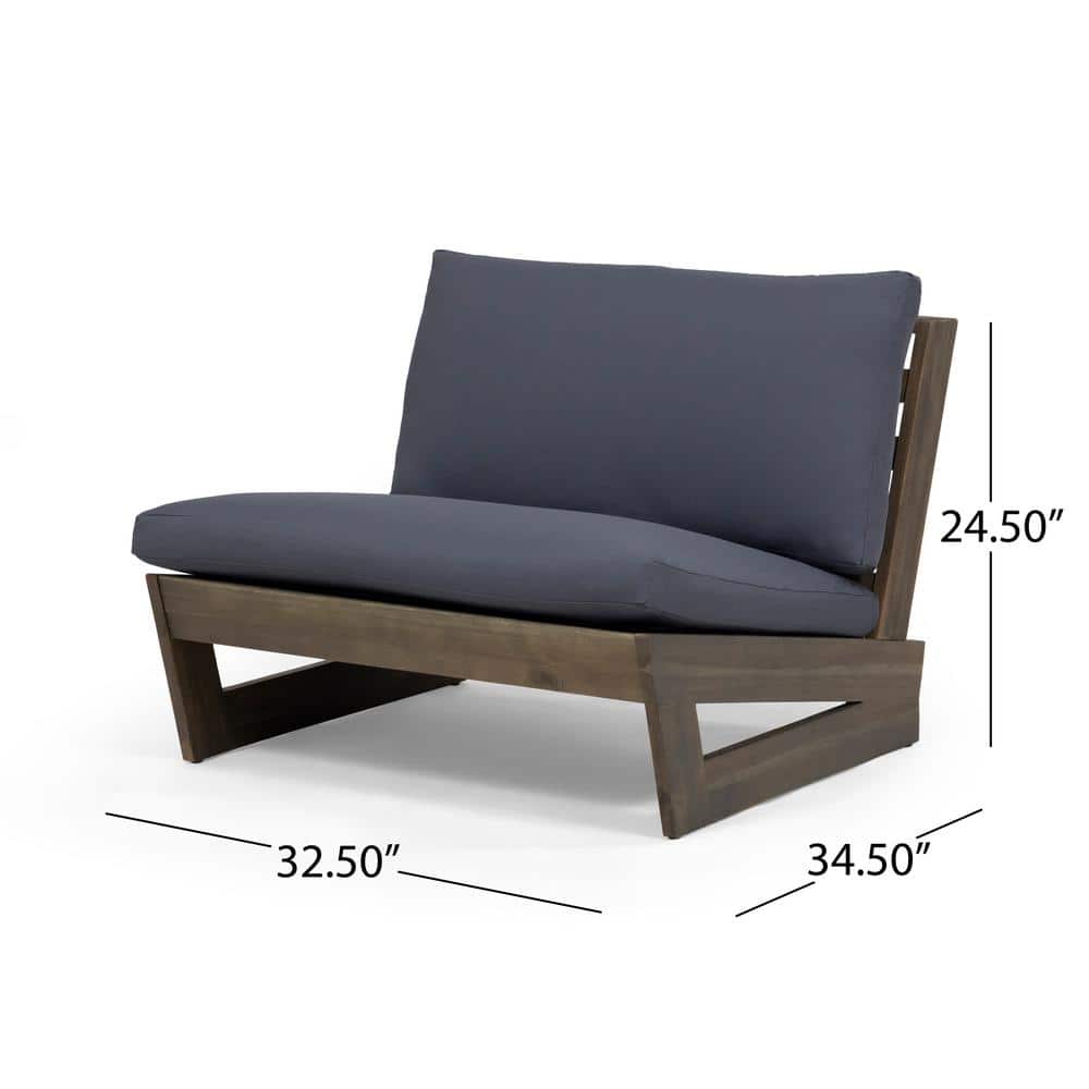 Louise Acacia Gray Outdoor Armless Lounge Chair with Dark Gray Cushion