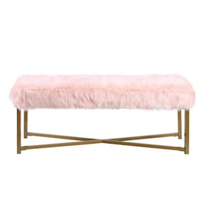 Pink Rectangle Bench with Faux Fur - 17 in. Height X 45 in. Width X 15.5 in. Deep