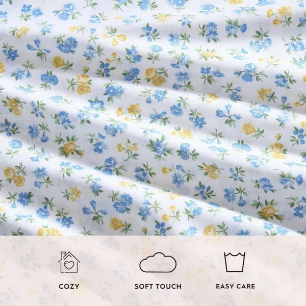 Laura Ashley Ditsy Doodle 4-Piece White/Blue/Yellow Percale Cotton