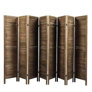 8 Panel Screen Folding Louvered Room Divider Sycamore Wood, Brown