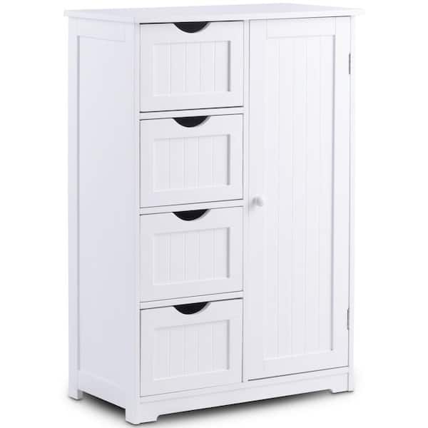 HONEY JOY White Wooden 4-Drawer Bathroom Cabinet Storage
