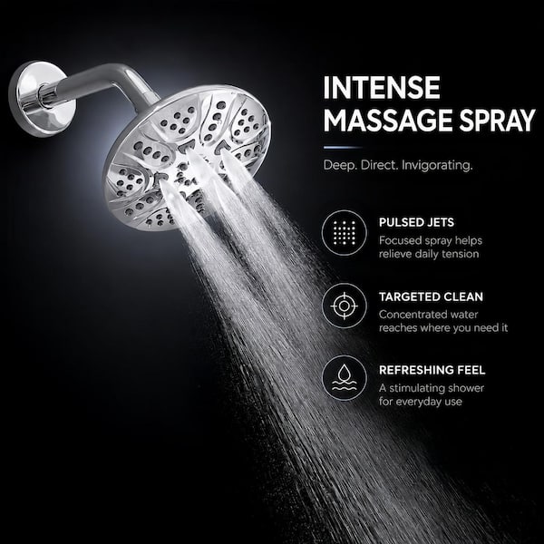 6-Spray Patterns with 2.5 GPM 6 in. Wall Mount Rain Fixed Shower Head in Polished Chrome