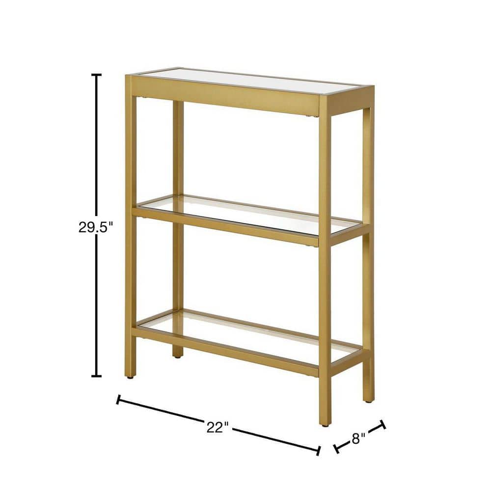Gold Steel and Glass Rectangular Console Table with Storage