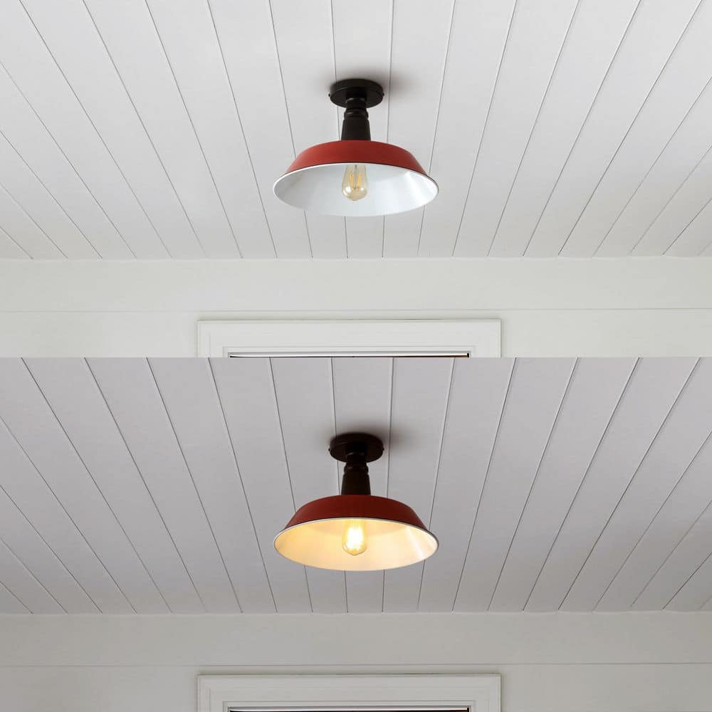 Farmhouse Inspired 14" Red and Black LED Ceiling Light