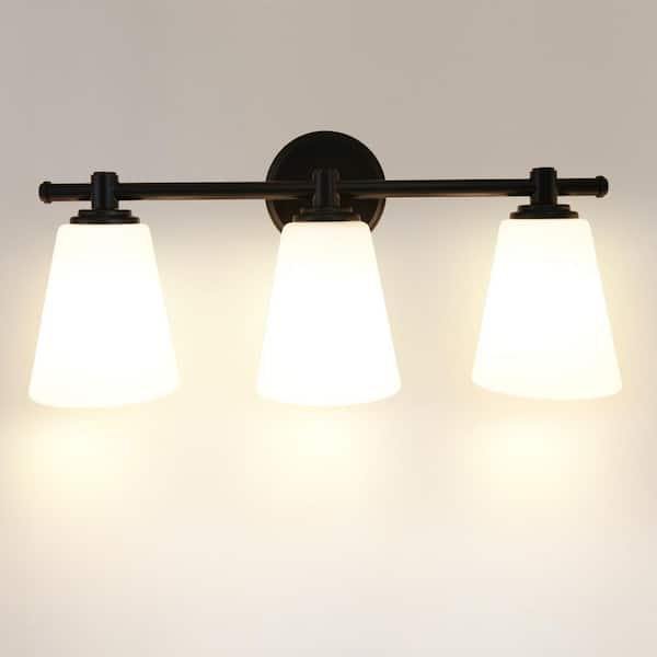 20 in. 3-Light Matte Black Classic Traditional Bathroom Vanity Light Fixture with Opal Frosted Glass Shade