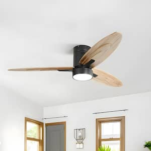 56in. Indoor/Outdoor Wood Black Ceiling Fan with Dimmable LED Light and 6 Speed Remote Control