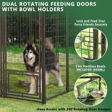 VEIKOUS 10 ft. x 10 ft. Dog Kennel Outdoor Dog Enclosure with Rotating Feeding Door and Polyester Cover PS0101-07