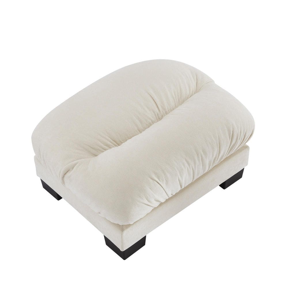Beige Chenille Rectangle Accent Ottoman